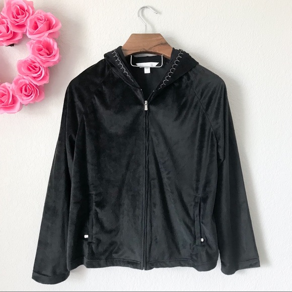 Karen Neuburger Collection Jackets & Blazers - Karen Neuburger Soft Velour Zip Up Hoodie Jacket